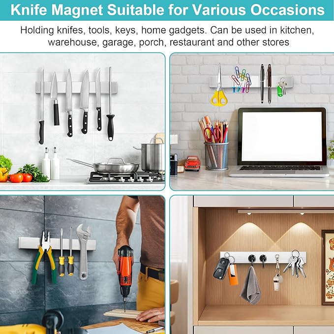24 Inch Magnetic Knife Holder with Extra Strong Hold, Metal Knife Magnetic Strip for Wall Mount Kitchen RV Storage and Organization, Heavy Duty Magnetic Tool Rack for Tools, Knives Block Utensils