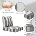 Outdoor Patio Chair Cushions Set, 22" x 22", Set of 2, Water-Repellent, Fade Resistant, Deep Seat Bottom and Back Cushion for Backyard, Couch, Sofa and Patio Furniture, Gray Stripe