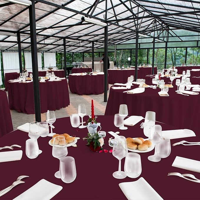 16 Pack Maroon Plastic Tablecloth for Round Tables, Premium Decorative Burgundy Disposable Table Cloths for Parties, Maroon Round Party Table Cover for Birthday Anniversary Graduation, 84 Inch