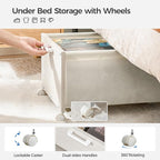 FOUCSSOMEI Under Bed Storage with Wheels, Wooden Under Bed Drawers On Wheels, Rolling Under Bed Shoe Storage, Space Saving,White,Quadruple Size,90L