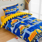 SANDJEST Construction Bedding Sets for Boys, Ultra Soft Microfiber Comforter Bed Set with 3-Pieces, Comforters Sets for Kids Children Boy Bedroom Decor