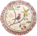 Pink Farmhouse Round Throw Pillow Covers, Birds and Flowers Pattern Cozy Velvet Pillowcases,Decoration Pillows Cushion Covers for Couch Sofa Bed Car Chair,Diameter 16"