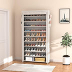 ROJASOP 10 Tier Shoe Rack with Covers Large Capacity Stackable Tall Shoe Shelf