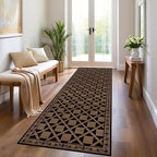 Minimalist Checkered Runner Rug, 2x8ft, Brown Checkerboard Floor Mat, Floral Print Hallway Kitchen Runners Rugs, Washable Breathable Reduce Noise Room Decor Carpet for Bedroom Foyer