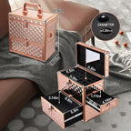 Makeup Train Case Professional Makeup Organizer Case with Drawer Mirror Extra Large Makeup Manicure Accessory with Dividers Travel Cosmetic Case for Cosmetologist Nail Tech Kits Makeup Case Rose Gold