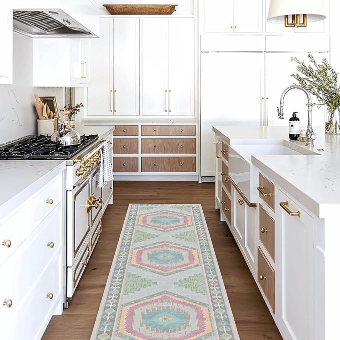 Fame Living Washable Area Rug. Modern Farmhouse. Vintage. Turkish. Bohemian. Distressed. Oriental. Traditional. Rugs for Living Room. Dining. Bedroom. Office. Entryway. Foyer. (856GP, 2'5" x 9'8")