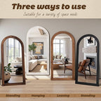 Antok Full Length Mirror with Solid Wood Frame, 76"×34" Wall Mounted Oversized Floor Mirror with Stand, Leaning Standing Hanging for Bedroom Living Room Entryway, White, Arched Syle