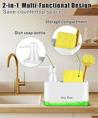 Dish Soap Dispenser with Sponge Holder, 2-in-1 Countertop Small Soap Dispenser for Kitchen and Bathroom, Multi-Scene for Dish Soap, Hand Soap, Lotion, Body Wash (White)
