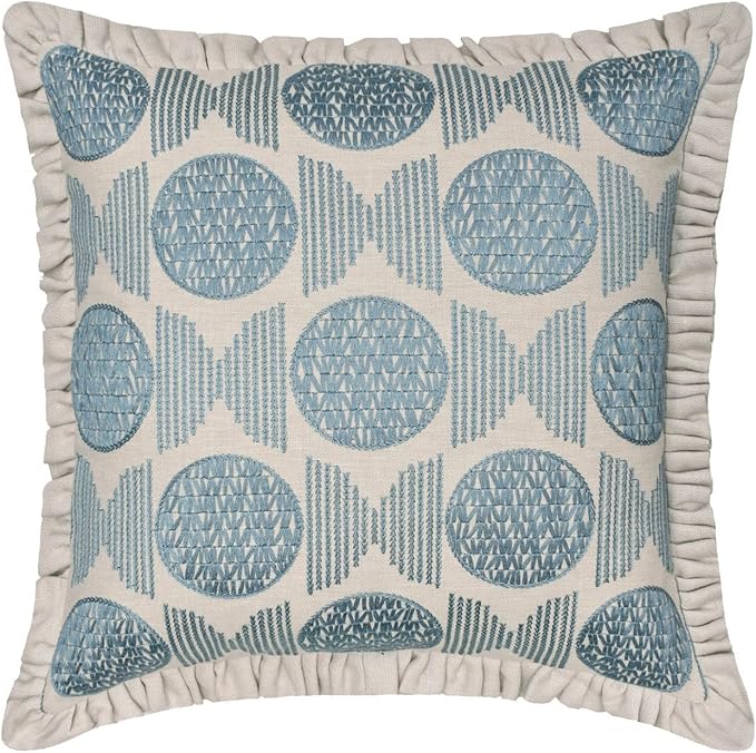 The HomeCentric King/Queen/Twin Blue Decorative Bed Runner Full 68"x18" Bed Runner with One Pillow Cover, Embroidery, Ruffles Bed Scarf on Linen Fabric - Ellara Blue