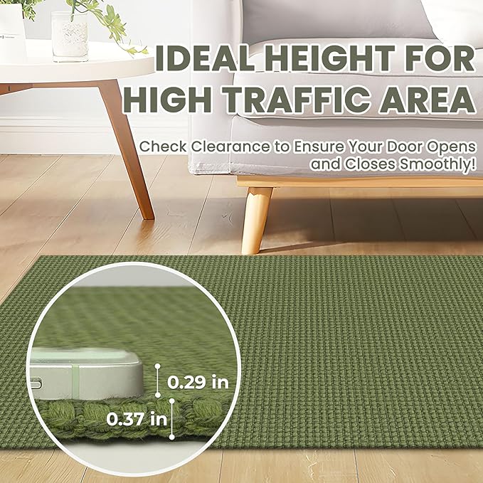 Braided Runner Rug 3x8 Ft Washable Runners for Hallways Non Slip Rubber Backed Kitchen Runners Cotton Entryway Runner Indoor, Woven Floor Carpet for Hall Kitchen Bedroom, Green