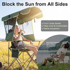 Romswi Folding Canopy Beach Camping Chairs for Adult 2 Pack, Portable Outdoor Chairs with Sunshade,Cup Holder & Side Pocket for Camping, Fishing, Beach, Backyard, Green