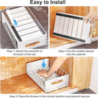 4Pack Pull out Cabinet Organizer,Heavy Duty Slide out Pantry Shelves Drawer Storage with Adhesive Nano Film,Sliding Mesh Basket with Handle for Kitchen, Bathroom, Home, 11.8W" X 15.7"D X 6.2"H,White