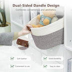 ECDYQXVU Cotton Rope Basket, Storage Baskets with Handle, 15x10x9 Inch Woven Basket for Shelves, Laundry, Towels, Clothes, Books (White Brown 2 Pack)