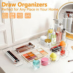 25 Pcs Makeup Drawer Organizer Set, 4 Sizes Versatile Bathroom and Vanity Drawer Organizer for Makeup, Non-Slip Desk Organizer Trays for Bedroom, Office, Fits Jewelry and Office Supplies