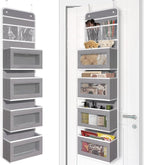 Giraffe Creation Gray Over Door Organizer with 4 Large Clear Pockets, Neutral Hanging Door Storage for Closet, Bathroom, Bedroom, Dorm, Nursery, Toys, Toiletries