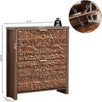 weselon Shoe Cabinet with Flip Drawers, Narrow Shoe Storage Cabinet, 2-Tier Hidden Shoe Organizer with Carved Floral for Entryway, Mid-Century Modern Slim Shoes Storage for Hallway Foyer (1, Walnut)