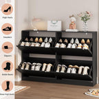Shoe Storage Cabinet, Wood Shoe Organizer for Entryway with 4 Flip Drawers, Freestanding Shoe Rack with Adjustable Shelf, Narrow Shoe Dresser for Front Door Entrance(Black, 47.24" x 32.28" x 9.44")