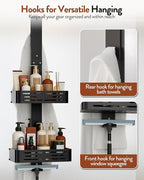 Orimade Aluminum Over the Door Shower Caddy, Rustproof Hanging Shower Organizer, Heavy Duty 44LB, Adjustable Height, Safe Rounded Edges, Bottom Plate to Hold Small Items, for Bathroom Storage, 2-Tier