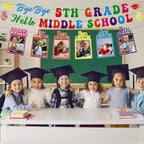 5th Grade Graduation Decorations - 3PCS Bye Bye 5th Grade Graduation Banners Photo Banner Decor, Colorful Primary Elementary School Congrats Grad Party Supplies (No-DIY)