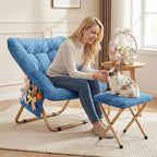 Kasunpul Comfy Saucer Chair, Foldable Living Room Chairs, Soft Faux Fur Lounge Chair for Bedroom, Reading Chairs for Adults, Teens, X-Large (Blue)