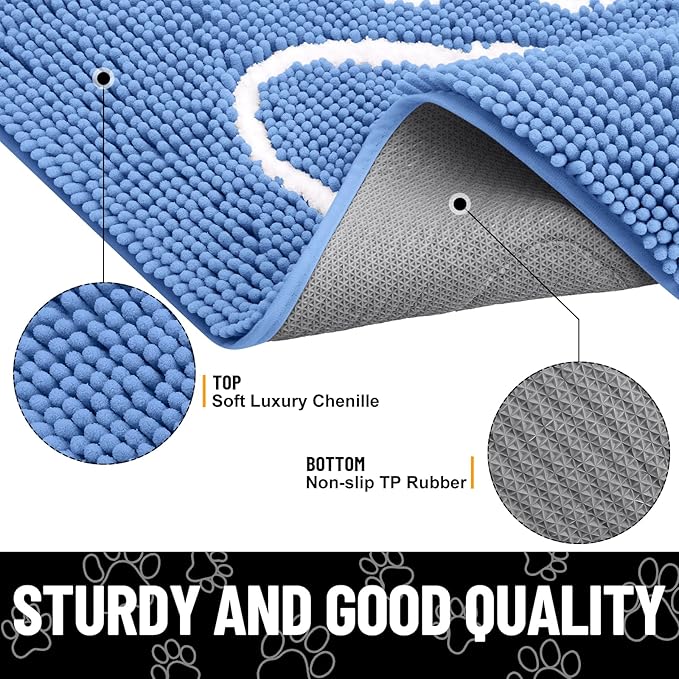 Smiry Dog Door Mat for Muddy Paws, Absorbent Dirt Trapper Non Slip Quick Dry Washable Chenille Mat for Mud Dogs, Entry Rug for Indoor and Outdoor (48x30 Inches, Cornflower Blue)