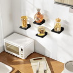 SRIWATANA Small Floating Shelves Wall Mounted, Wood Shelf for Decoration and Storage Set of 4, Mini Display Shelf for Bedroom, Bathroom, Kitchen, Office (Black, 5 inch)