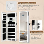 LED Mirror Jewelry Cabinet with Bluetooth Speaker, Wall/Door Mounted Jewelry Organizer Armoire, Full Length Lighted Mirror with Jewelry Storage,Jewelry Box Standing for Women