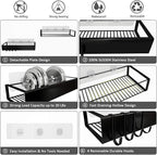 Shower Caddy, Adhesive Shower Organizer with Hooks, Shower Shelves for Inside Shower, No Drilling Shower Rack Holder, Shower Storage for Bathroom, Kitchen Spice Rack-2 Pack Black