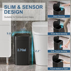 Vanpopubs 2 Pack 2.7 Gal Bathroom Trash Can with Lid, Automatic Trash Can Small Smart Garbage Can Touchless, Slim Motion Sensor Waterproof Plastic Trash Bins for Bedroom Office Kitchen Toilet Black