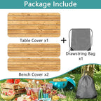 Rustic Brown Wooden Board Picnic Table Cover with Bench Covers, Farmhouse Rural Country Wood Waterproof Tablecloth for Patio Camping Indoor Outdoor Party Decorations with Drawstring Bag, 30X96in, 3PCS
