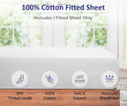 ROYALE LINENS 300 Thread Count 100% Long Staple Combed Cotton Fitted Sheet King - Super Soft Deep Pocket Bottom Sheet - Fitted Sheets Only - Elastic Sheets (King, White)