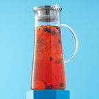 JoyJolt Glass Pitcher with Lid - 50oz Borosilicate Water Carafe, Jug with Stainless Steel Lid for Iced Tea, Lemonade, Juice, Mixed Drinks