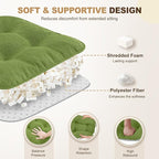 downluxe Indoor Chair Cushions for Dining Chairs, Tufted Overstuffed Textured Foam Kitchen Chair Pads with Ties and Non-Slip Backing, 15.5" x 15.5" x 4", Grass Green, 4 Pack