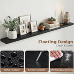 Venusmiles Floating Shelves for Wall, 72 Inch Floating Shelves Set of 2, 6.5" D Wooden Wall Mounted Display Shelves with Invisible Brackets for Living Room, Bedroom, Bathroom, Kitchen Decor, Black