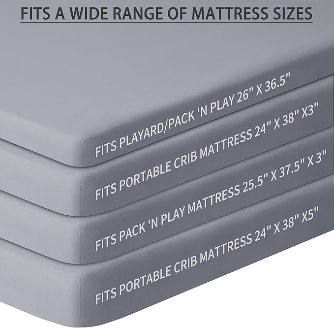 Pack and Play Sheets Fitted, 2 Pack Pack n Play Sheets for Graco Pack n Play Mattress, Unisex Playard Sheets for Boys Girls(Dark Green & Dark Grey, 38 X 26 Inch)