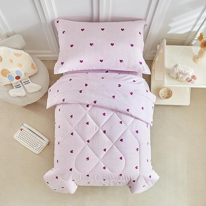 DuShow 4 Pieces Toddler Bedding Set,Purple Star Toddler Girl Comforter Set,Super Soft Reversible Toddler Sheet Set,Lightweight Crib Bed Set -Purple
