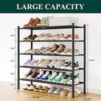 Smiry Long Bamboo Shoe Rack, 5 Tier Free Standing Wooden Shoe Organizer, Stackable Wood Shoe Storage Shelf for Closet, Entryway, 12 Vertical Slats, 2+2+1 Stack Standard Legs, 33.7"x11"x32.5", Black