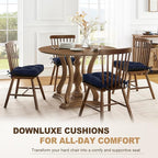 downluxe Indoor Chair Cushions for Dining Chairs, Tufted Overstuffed Textured Foam Kitchen Chair Pads with Ties and Non-Slip Backing, 15.5" x 15.5" x 4", Navy, 4 Pack