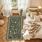 Dog Rug Runner for Entryway, 2x5 Washable Kitchen Mat Ultra-Thin Soft, Non-Slip Indoor Door Carpet Stain Resistant Boho Small Low-Pile Throw for Bathroom Bedroom, Dark Green