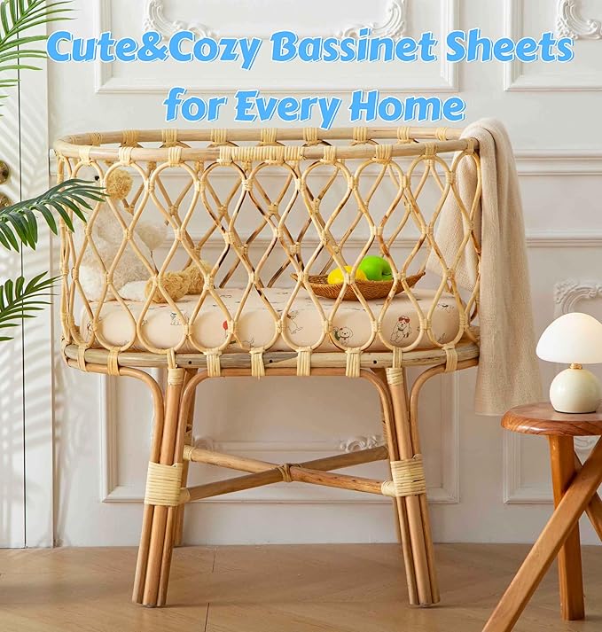 SDY Dog Bassinet Sheets Boys Girls,Fit for Rectangle, Round, Oval, Hourglass Mattress, Flexible for Different Bassinet Pad/Mattress 2 Pack 32 * 16 * 4 inches (Dog)