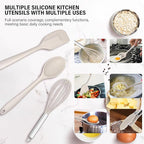 HaWare 11 PCS Silicone Cooking Utensils Set, Heat Resistant Kitchen Utensils with Holder, Food-grade Spatula Sets for Nonstick Cookware, Kitchen Tools Gadgets Include Fish Turner, Spoon (Khaki)