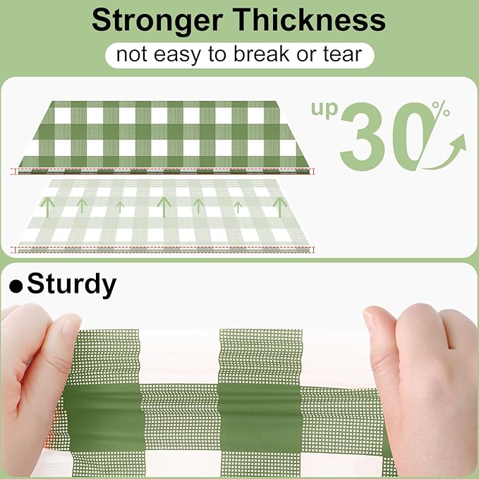 Smiry 6 Pack Sage Green Gingham Disposable Tablecloths - 54" x 108" Heavy Duty Plastic Table Cloth, Waterproof Buffalo Plaid Table Covers for Picnic, Banquets, Outdoor Parties