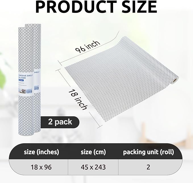 RAY STAR 18X96 Inch Shelf Liner for Kitchen Cabinets, Non-Adhesive Cabinet Liner Washable, PVC Drawer Liner for Dresser Non-Slip Bathroom (Black Circle)(2 Roll)
