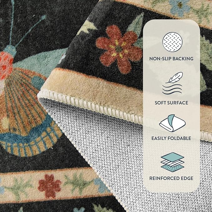 Lahome Insect Hallway Runner Rug, 2'5''x8' Ultra-Thin Washable Runners for Hallways Kitchen, Soft Laundry Room Rug Non-Slip Long Carpet for Entryway Bedroom Bathroom, Black