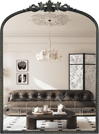 WallBeyond Black Vintage Mirror for Vanity 28x36 Inch, Black Antique Mirror with Ornate Frame, Arched Vintage Wall for Bathroom, Living Room, Fireplace, Entryway