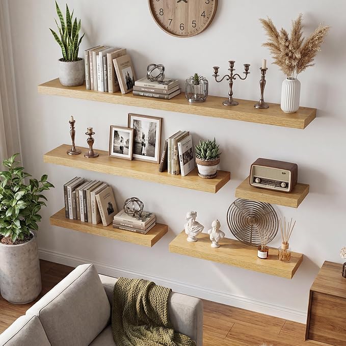 Dreamland 32inch Floating Shelves for Wall, Rustic Oak Floating Shelves for Bathroom|Bedroom|Kitchen, Deep Wall Mounted Book Shelf, Wood Storage Display Shelf for Home Decor, Set of 2