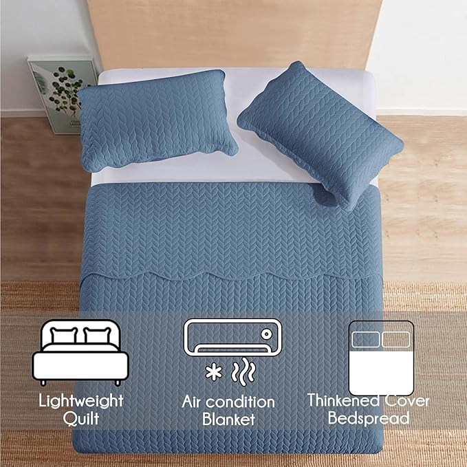 IR Imperial Rooms King Quilt Bedding Set Size (106" x 96") + 2 Pillow Shams (20" x 36"+ 2") - 3 Pcs All Season Lightweight Reversible Microfiber Coverlet Embossed Quilt Bedspread (Light Blue)
