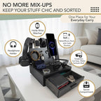 Nightstand Organizer for Men- Bedside Table Organizer with Drawer for Cellphone, Watches, Sunglasses & Accessories- Makes an Ideal Gift for Dad or Son (Black)