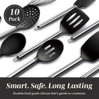 COOK WITH COLOR Silicone Cooking Utensils, Kitchen Utensil Set, Easy to Clean Silicone Kitchen Utensils, Cooking Utensils for Nonstick Cookware, Kitchen Gadgets Set, 10 Pieces, Black