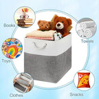 meekoo 8 Pack Collapsible Storage Bins Fabric Storage Bins Polyester Fabric Baskets with Handles Linen Closet Organizer for Shelf Home Closet Towels Toys(17 x 12 x 15 in,Gray White)